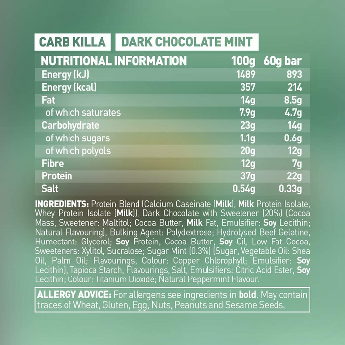 CARB KILLA® Bars | Dark Chocolate Mint - single bar