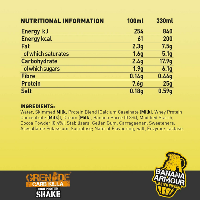 CARB KILLA® Protein Shake | Banana Armour 8 X 330ml