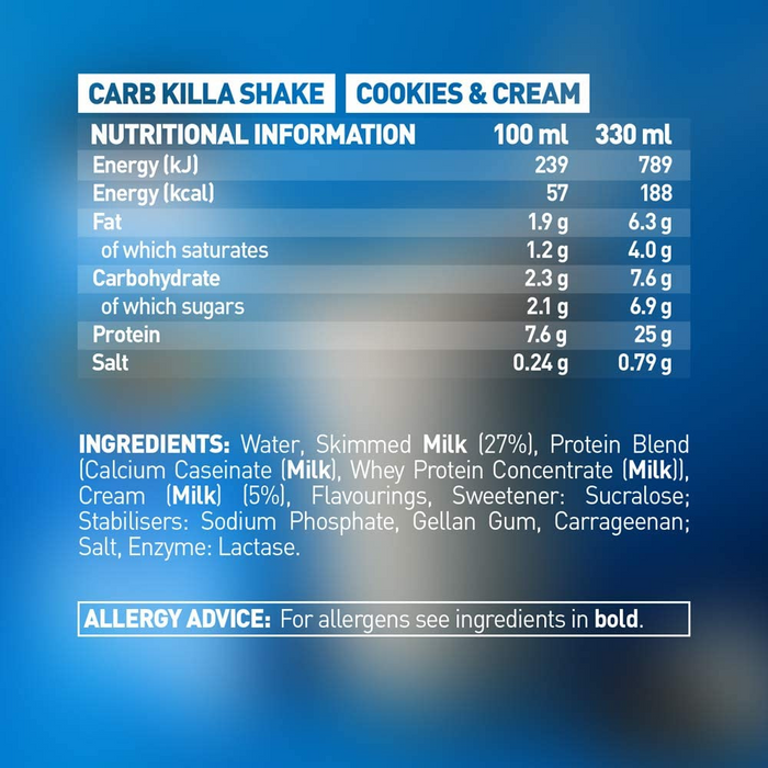 CARB KILLA® Protein Shake | Cookies & Cream 8 X 330ml