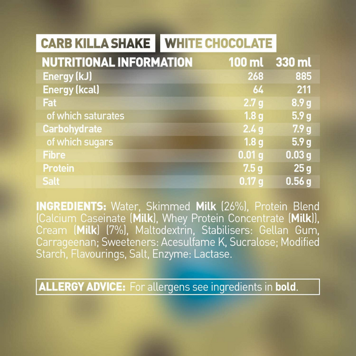 CARB KILLA® Protein Shake | White Chocolate 8 X 330ml