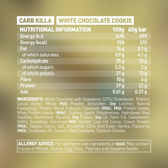 CARB KILLA® Bars | White Chocolate Cookie-Box of 12